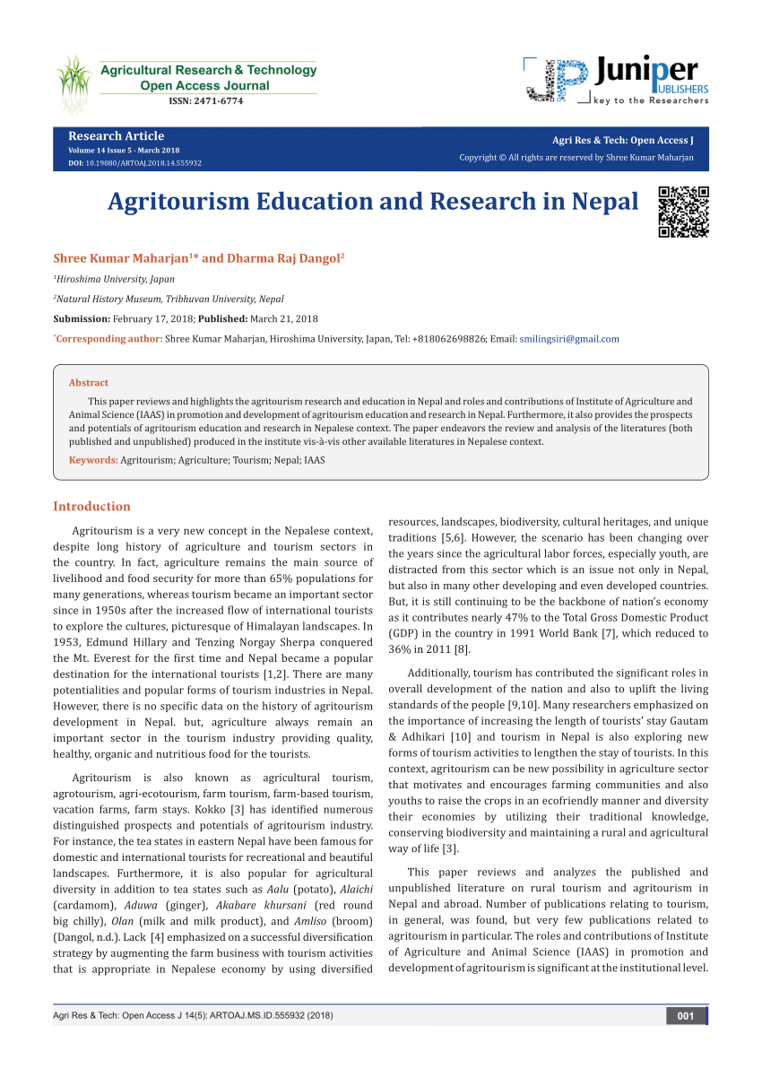 Pdf Agritourism Education And Research In Nepal - 