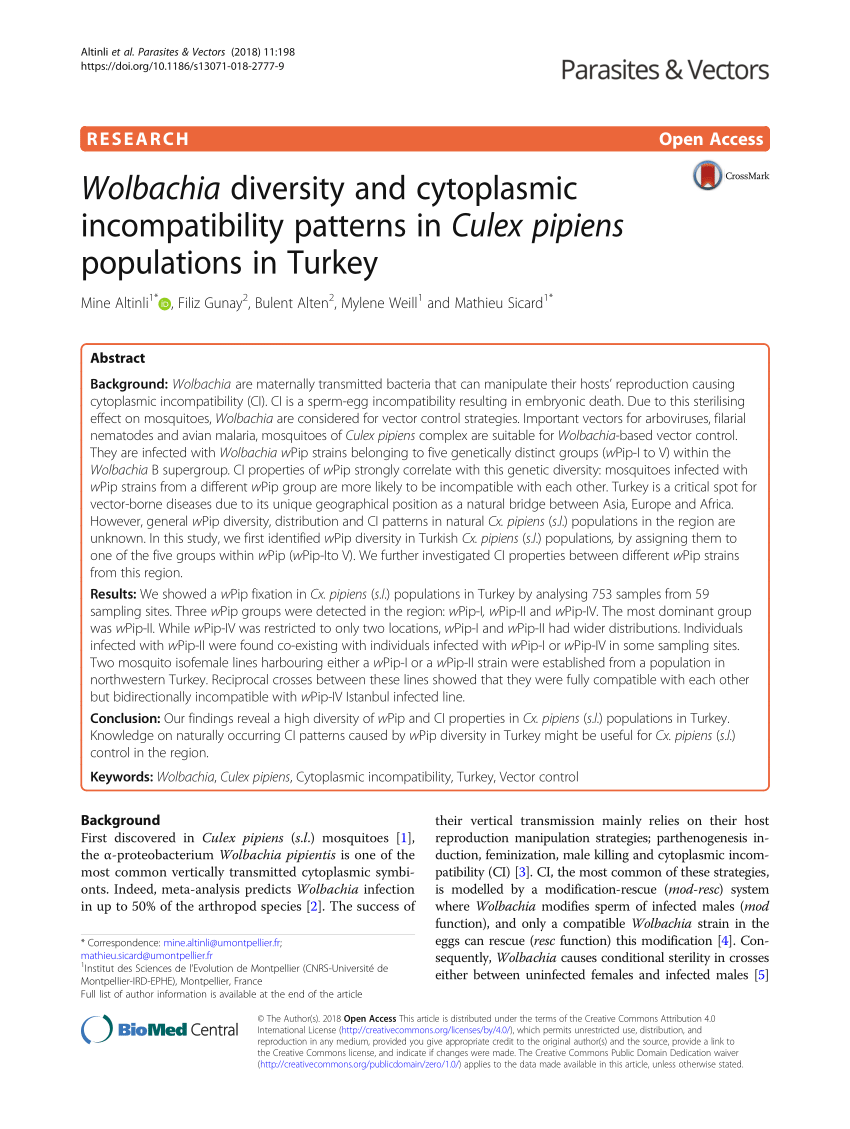 PDF) Wolbachia diversity and cytoplasmic incompatibility patterns 