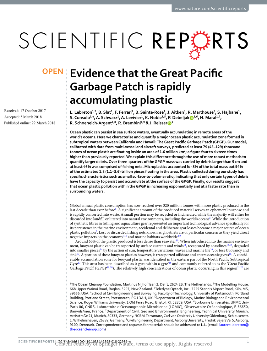 Pdf Evidence That The Great Pacific Garbage Patch Is Rapidly Accumulating Plastic