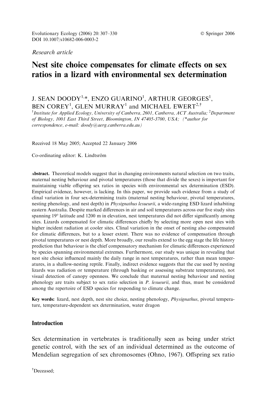 PDF) Nest site choice compensates for climate effects on sex ratios in a  lizard with environmental sex determination