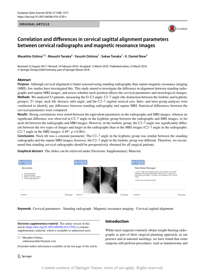 Correlation And Differences In Cervical Sagittal Alignment Parameters