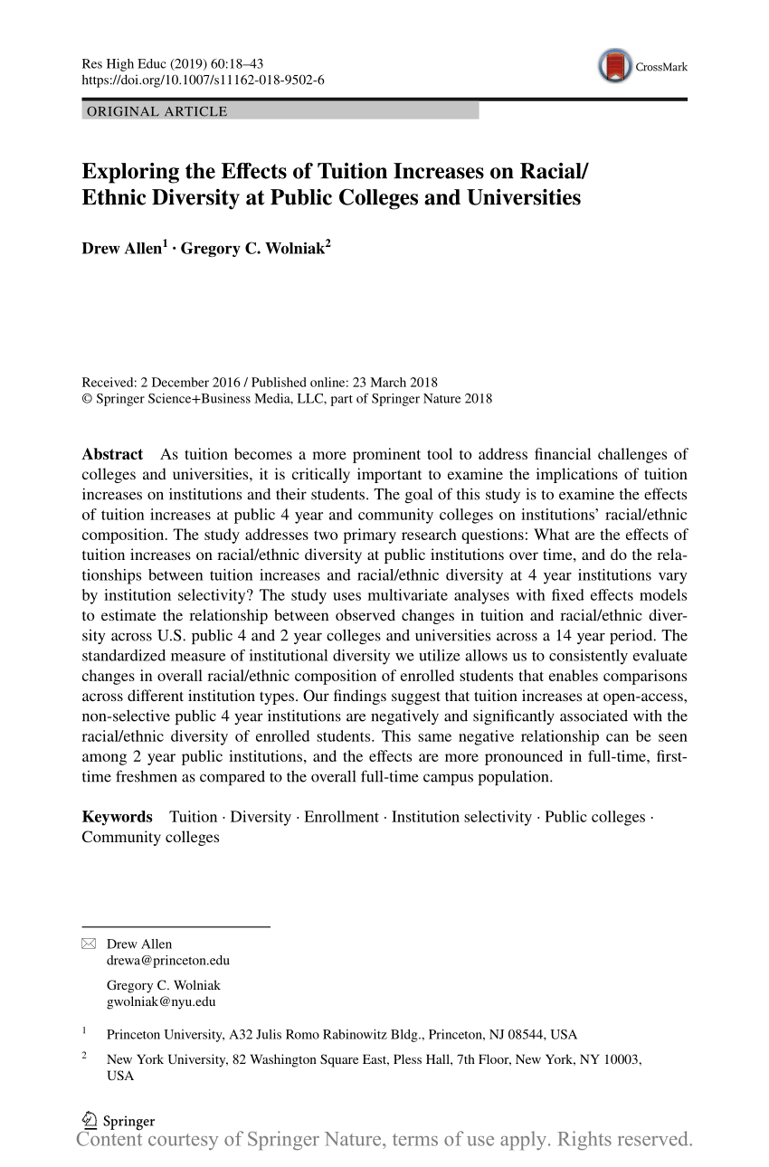 Exploring The Effects Of Tuition Increases On Racial Ethnic Diversity At Public Colleges And Universities