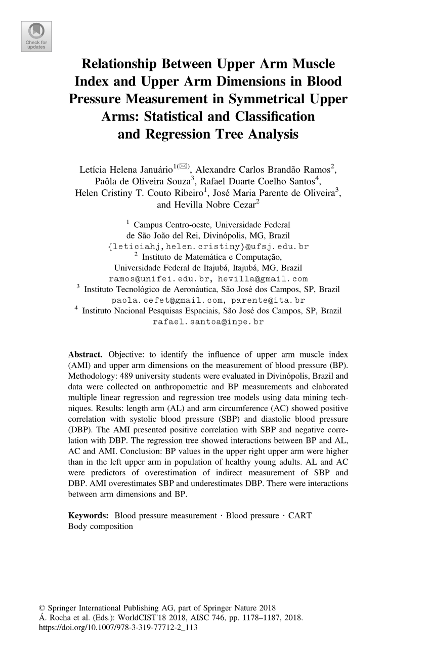 Pdf Relationship Between Upper Arm Muscle Index And Upper Arm Dimensions In Blood Pressure Measurement In Symmetrical Upper Arms Statistical And Classification And Regression Tree Analysis