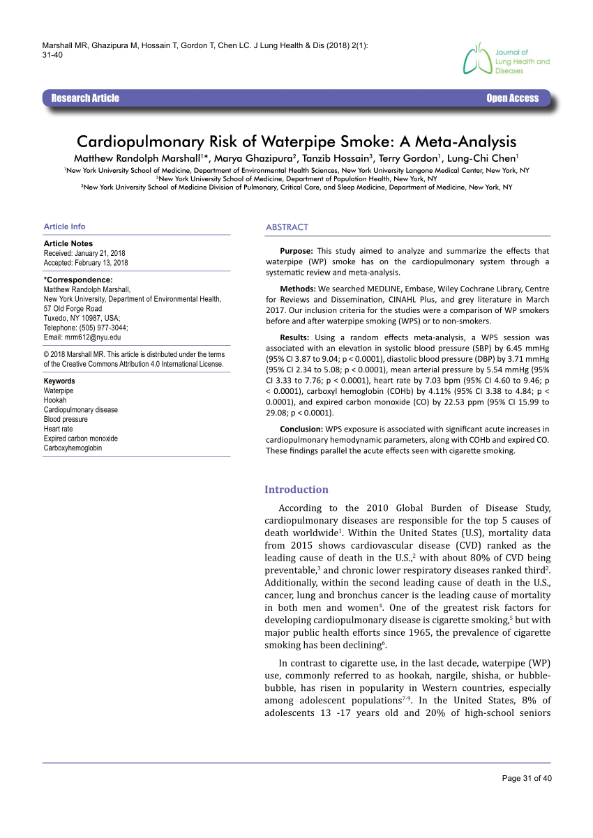 The effects of hookah/waterpipe smoking on general health and the  cardiovascular system, Environmental Health and Preventive Medicine