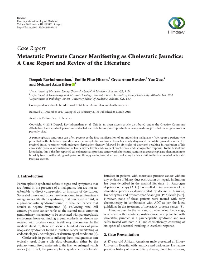 Pdf Metastatic Prostate Cancer Manifesting As Cholestatic Jaundice A Case Report And Review 5876