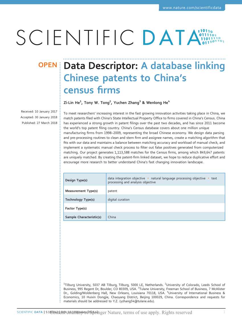 PDF) A database linking Chinese patents to China's census firms