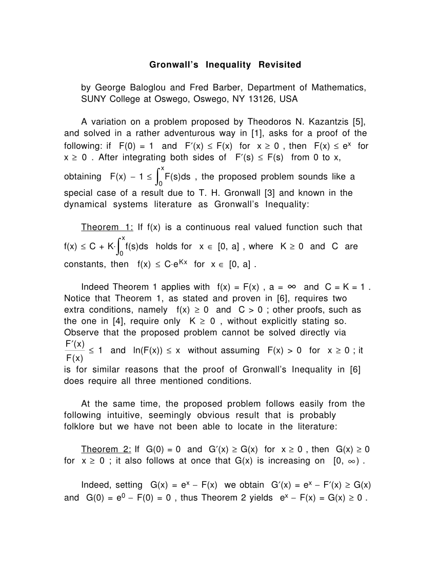 Pdf Gronwall S Inequality Revisited
