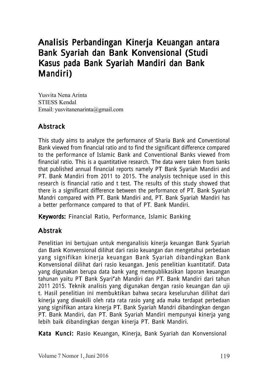 Pdf Analisis Perbandingan Kinerja Keuangan Antara Bank Syariah Dan Bank Konvensional Studi Kasus Pada Bank Syariah Mandiri Dan Bank Mandiri