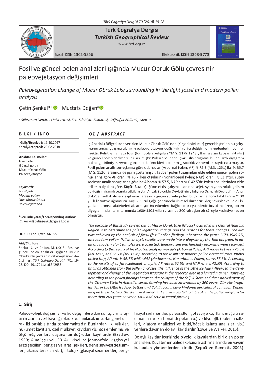 pdf paleovegetation change of mucur obruk lake surrounding in the light fossil and modern pollen analysis