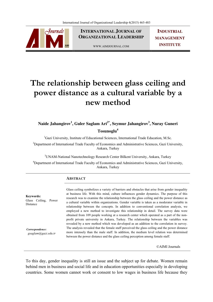 Pdf The Relationship Between Glass Ceiling And Power Distance As