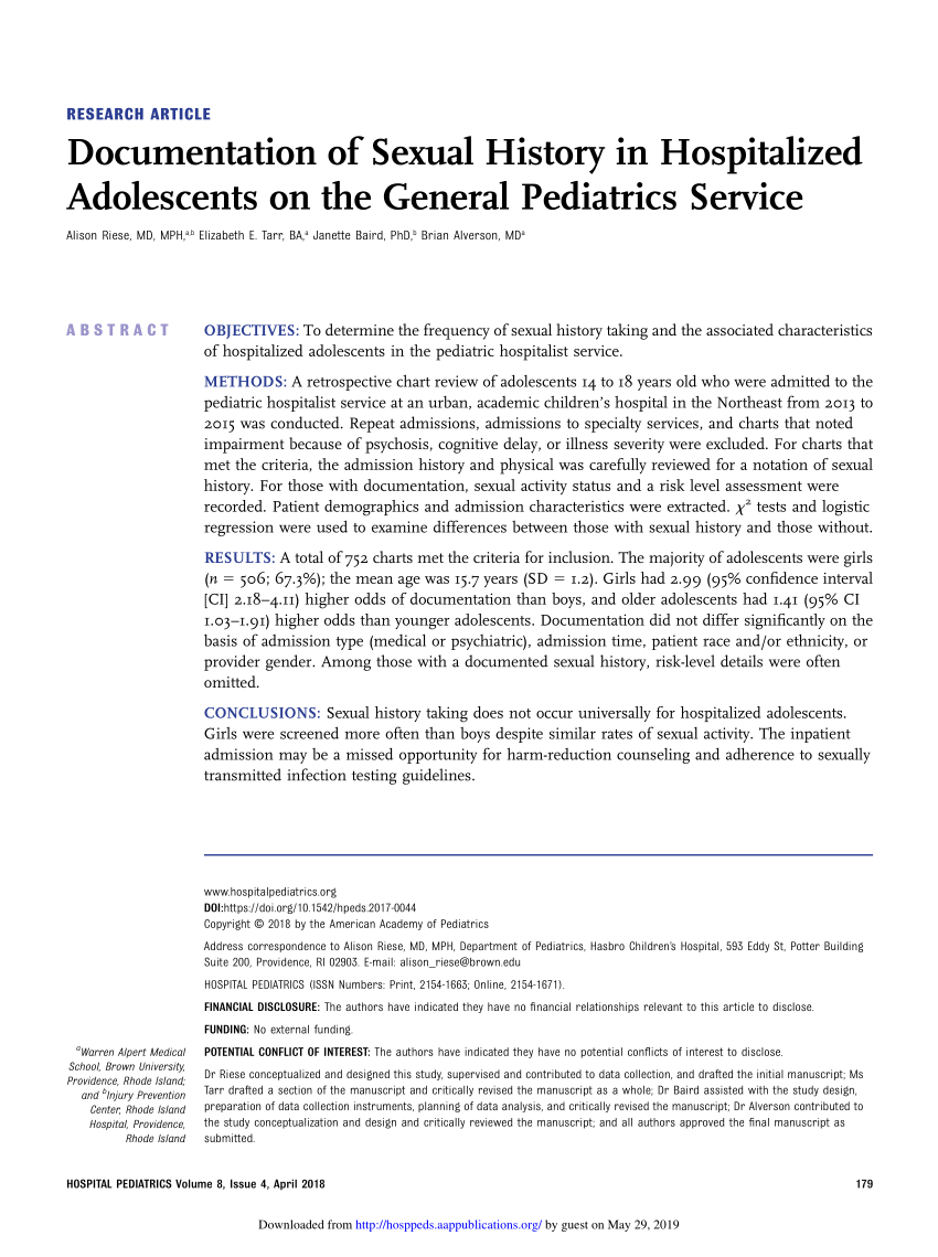 Pdf Documentation Of Sexual History In Hospitalized Adolescents On The General Pediatrics Service