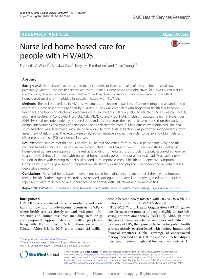 Pdf Nurse Led Home Based Care For People With Hiv Aids