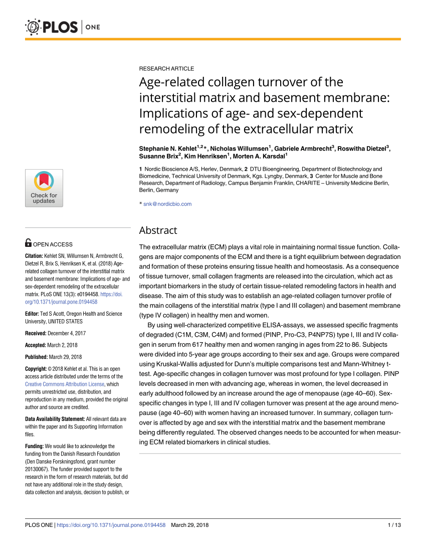 PDF) Age-related collagen turnover of the interstitial matrix and basement  membrane: Implications of age- and sex-dependent remodeling of the  extracellular matrix