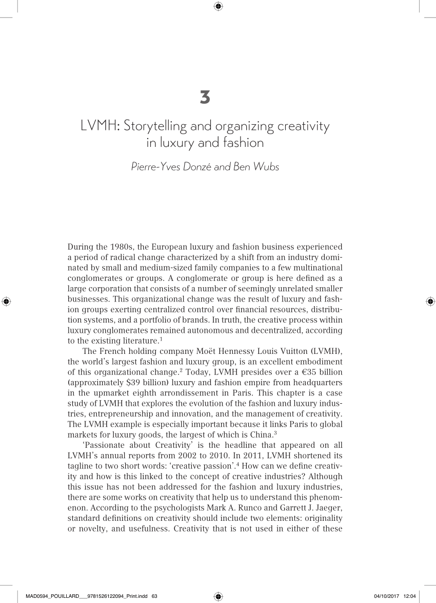 PDF) LVMH: Storytelling and organizing creativity in luxury and fashion