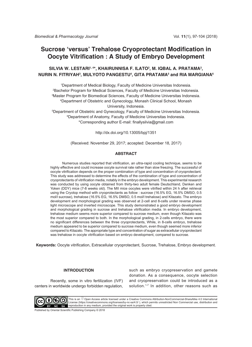 PDF) Sucrose 'Versus' Trehalose Cryoprotectant Modification in 