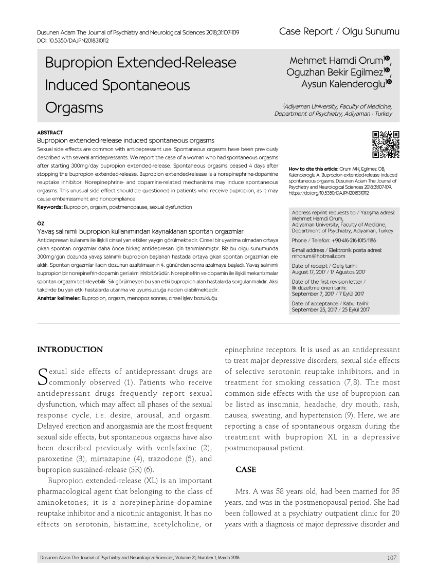 PDF Bupropion Extended Release Induced Spontaneous Orgasms