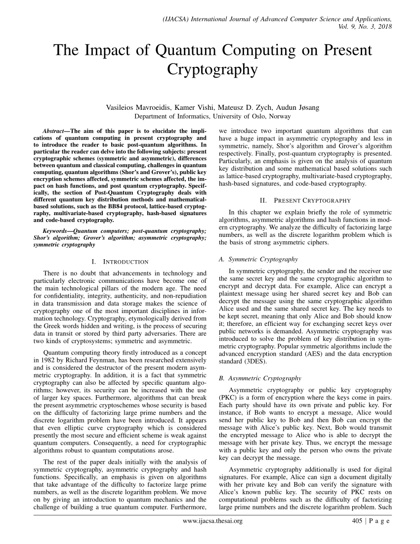 latest research papers on quantum cryptography