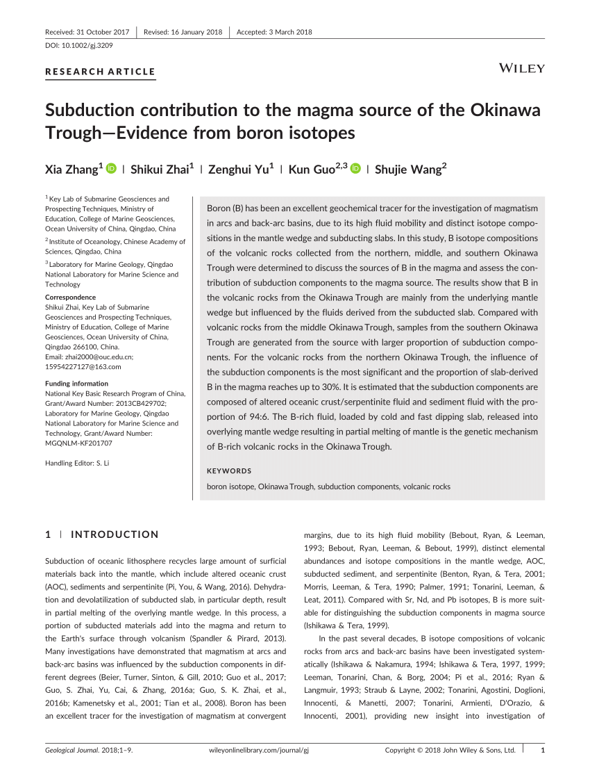 PDF) Subduction contribution to the magma source of the Okinawa