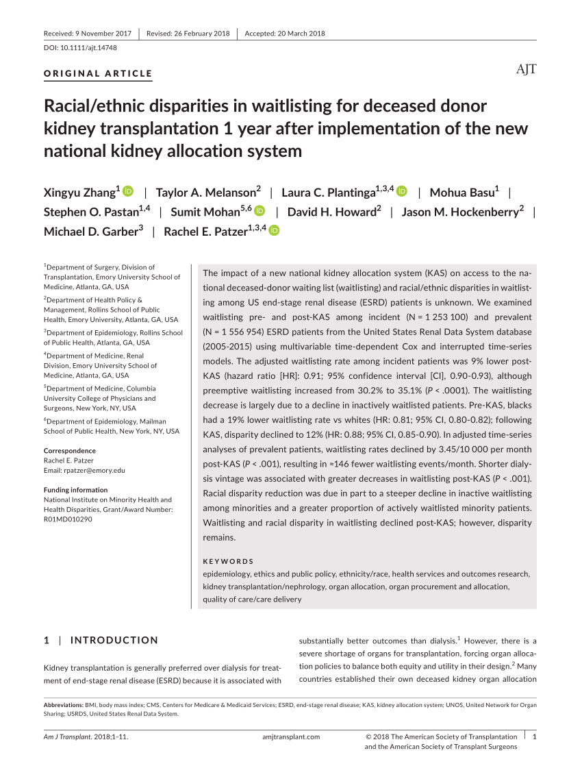 Pdf Racial Ethnic Disparities In Waitlisting For Deceased Donor