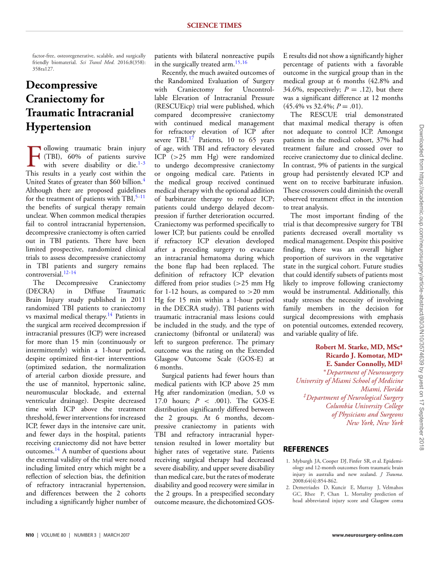 Pdf Decompressive Craniectomy For Traumatic Intracranial Hypertension