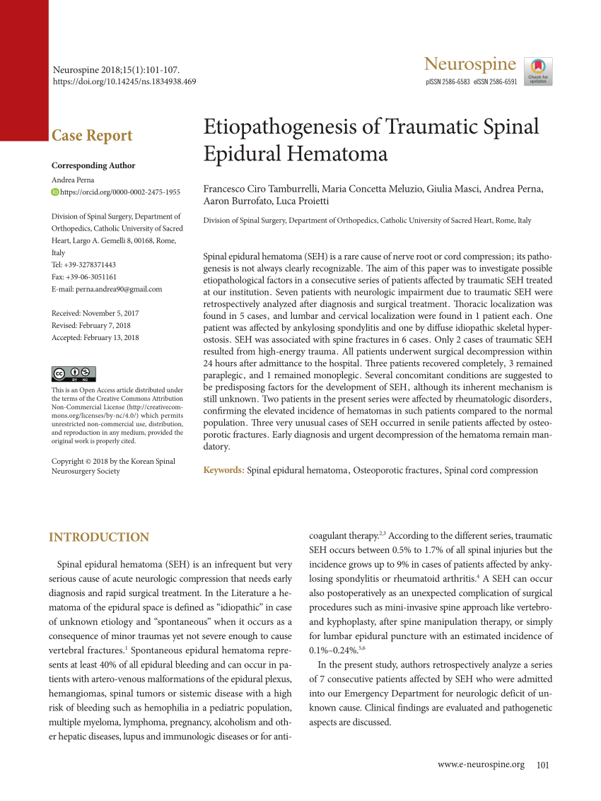 PDF Etiopathogenesis of Traumatic Spinal Epidural Hematoma