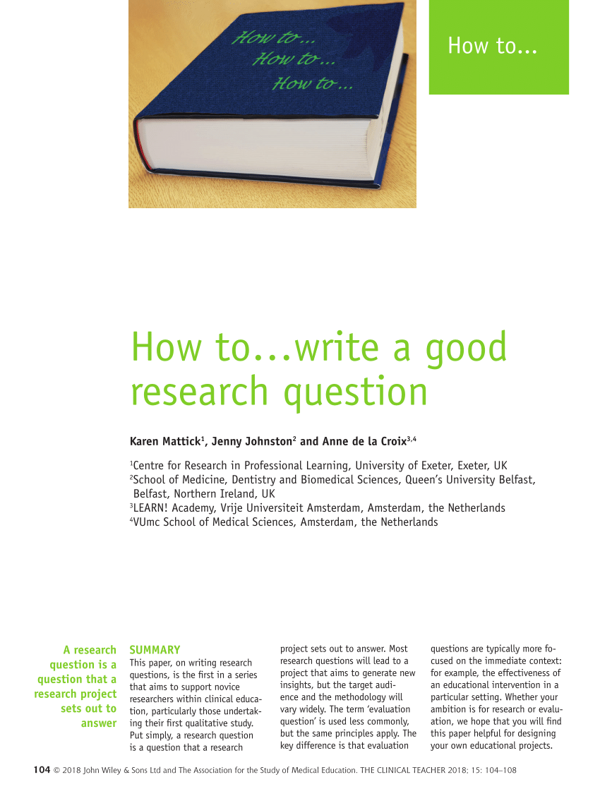PDF) How towrite a good research question