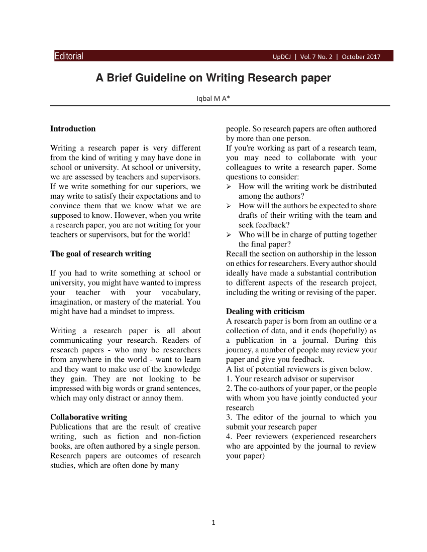  PDF A Brief Guideline On Writing Research Paper