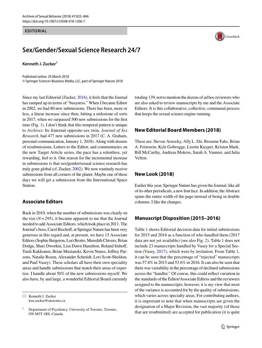 PDF) Sex/Gender/Sexual Science Research 24/7 [Editorial]