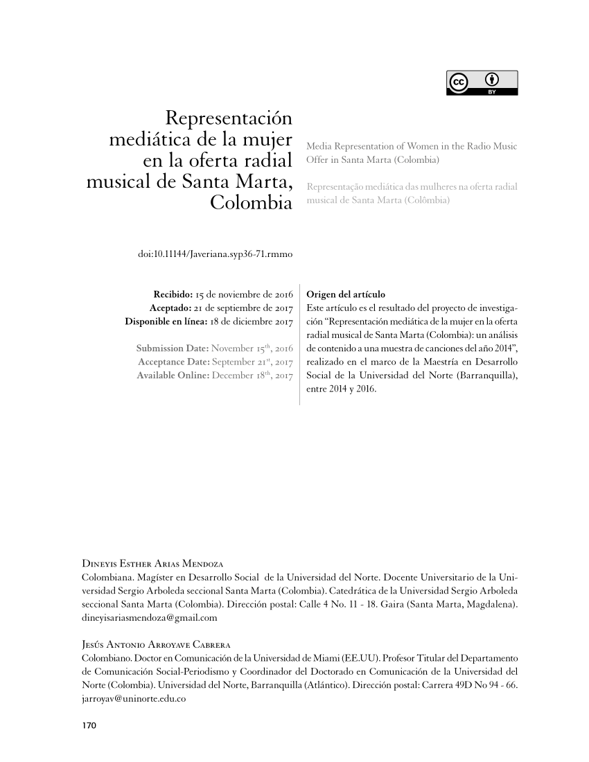 PDF) Representación mediática de la mujer en la oferta radial musical de  Santa Marta, Colombia