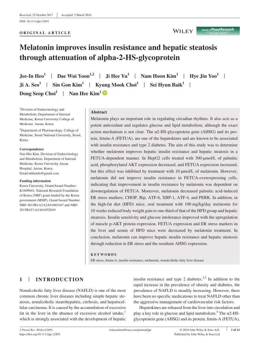 (PDF) Melatonin improves insulin resistance and hepatic steatosis ...