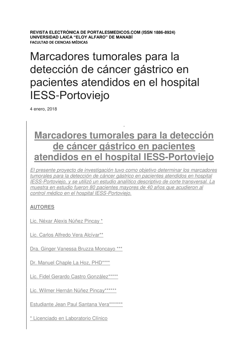 PDF) Marcadores tumorales la detección de cáncer gástrico en pacientes atendidos en el hospital IESS