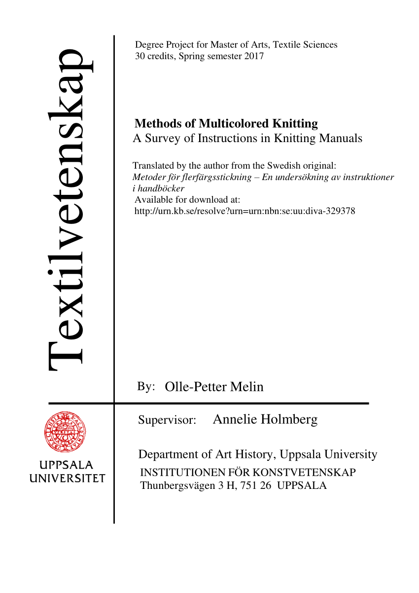 PDF) Methods of Multicolored Knitting - A Survey of Instructions Knitting Manuals. Project Master of Arts, Textile Sciences