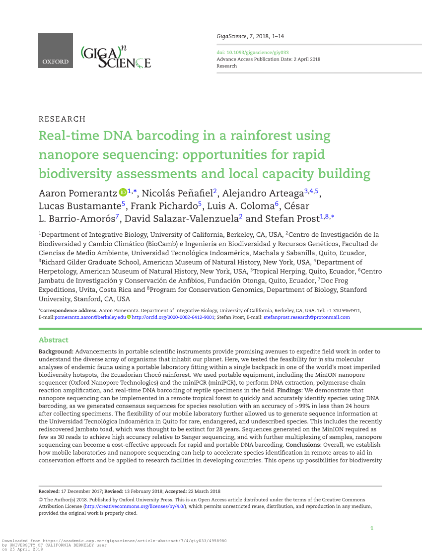 PDF) Real-time DNA barcoding in a rainforest using nanopore