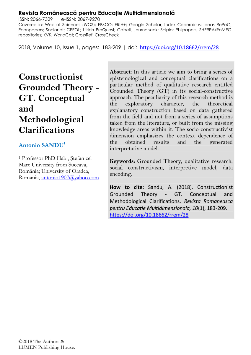 Pdf Constructionist Grounded Theory Gt Conceptual And Methodological Clarifications