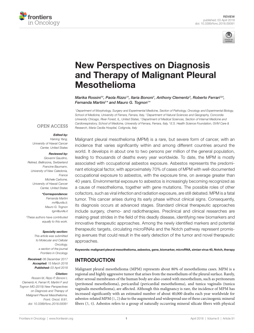 biomarkers of pleural mesothelioma