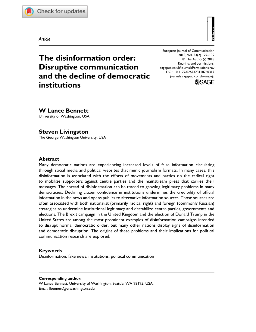 PDF) The disinformation order: Disruptive communication and the ...