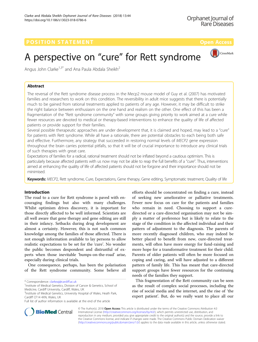 (PDF) A perspective on “cure” for Rett syndrome