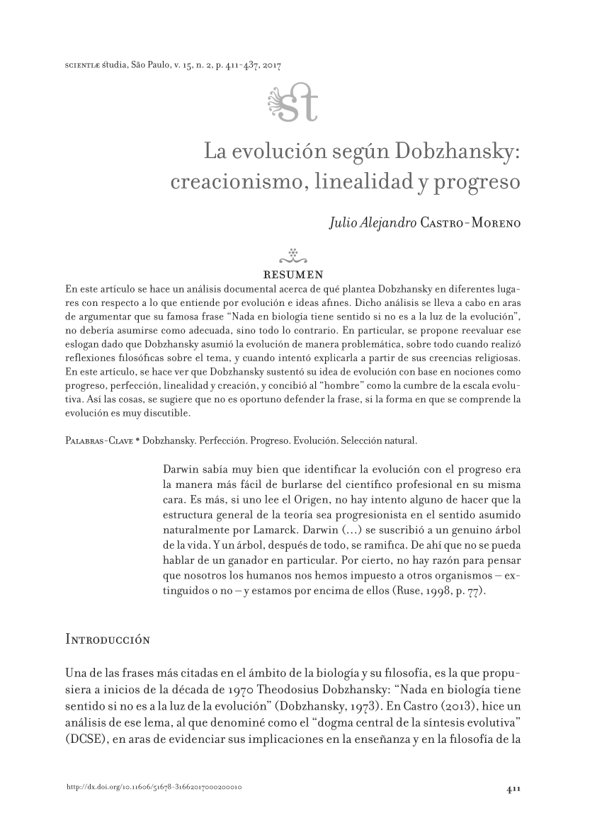 PDF) La evolución según Dobzhansky: creacionismo, linealidad y 