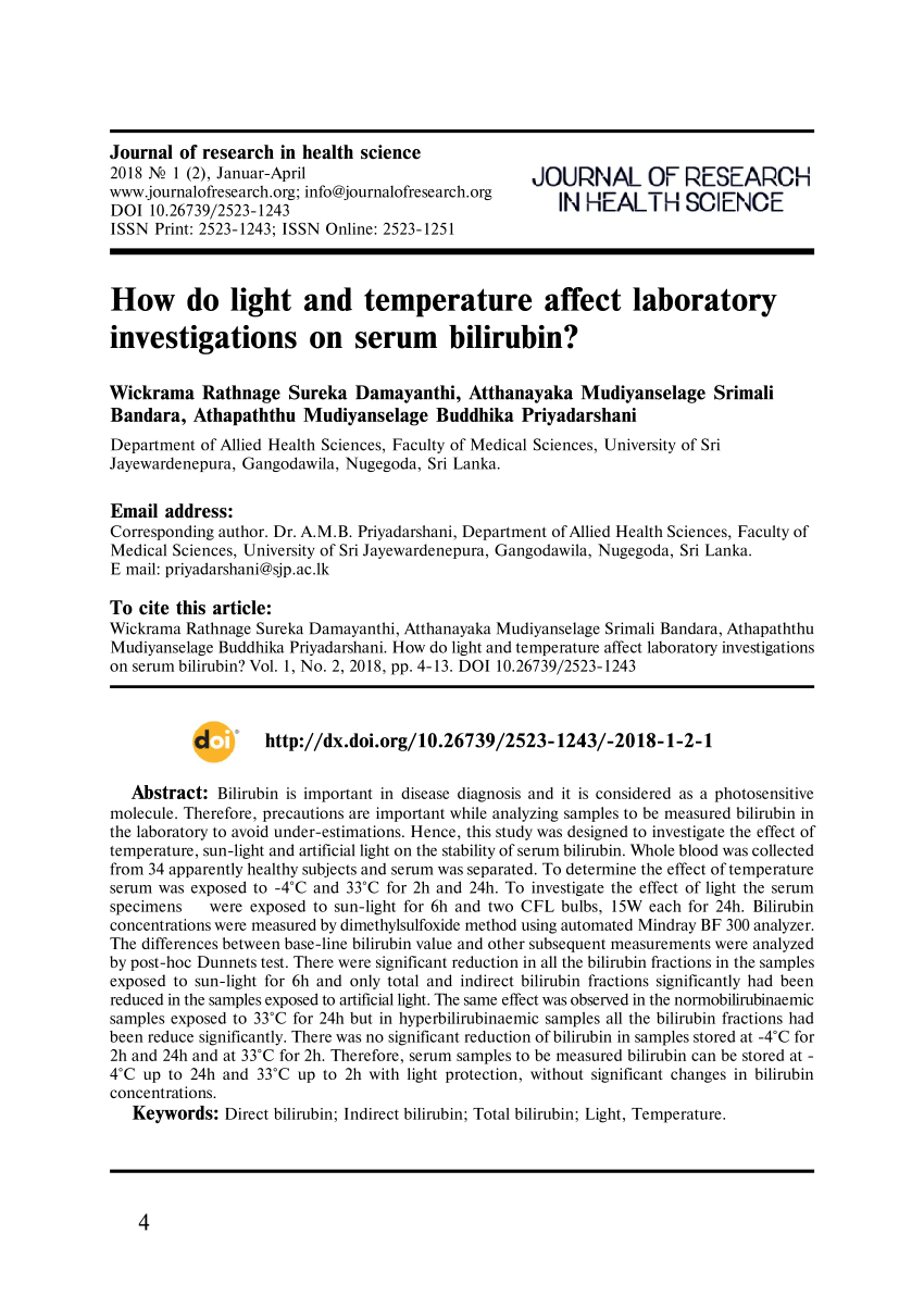 Pdf How Do Light And Temperature Affect Laboratory Investigations On Serum Bilirubin