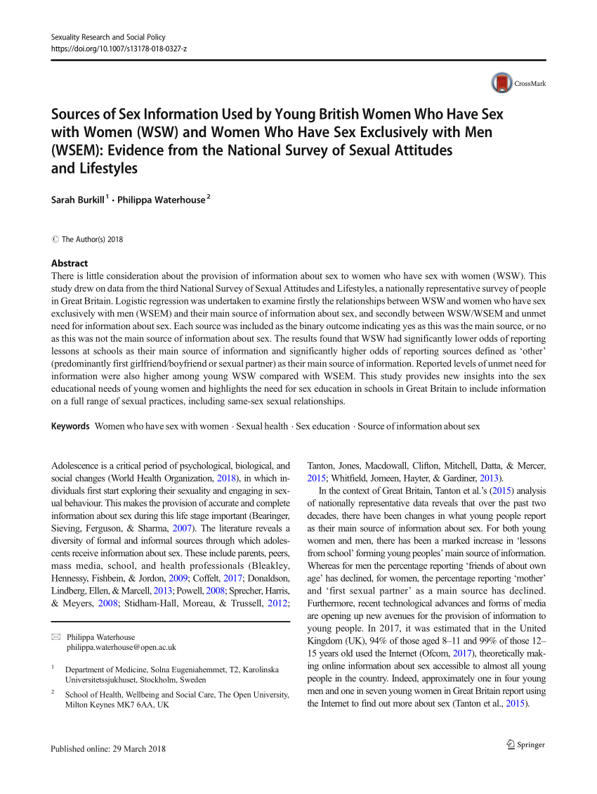 Pdf Sources Of Sex Information Used By Young British Women Who Have