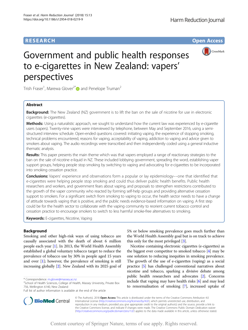 Government and public health responses to e cigarettes in New