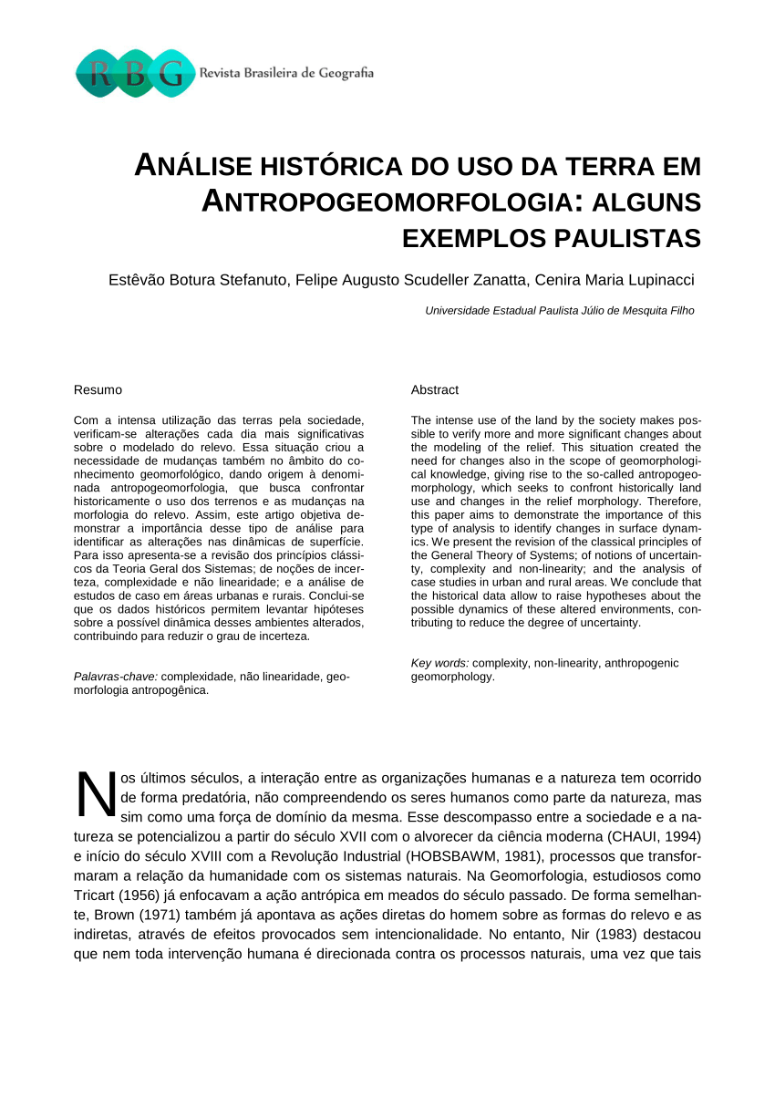 Pdf Análise Histórica Do Uso Da Terra Em Antropogeomorfologia Alguns Exemplos Paulistas 6176