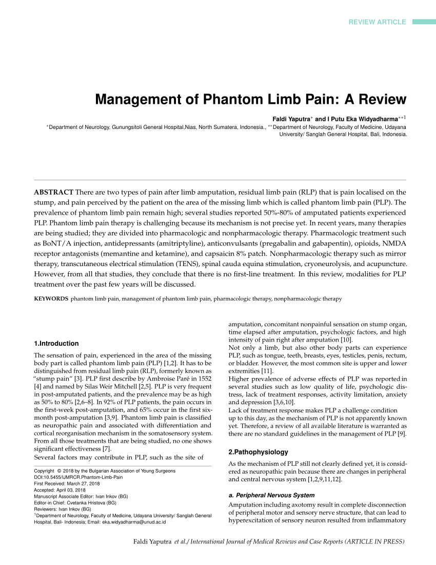 pdf) management of phantom limb pain: a review