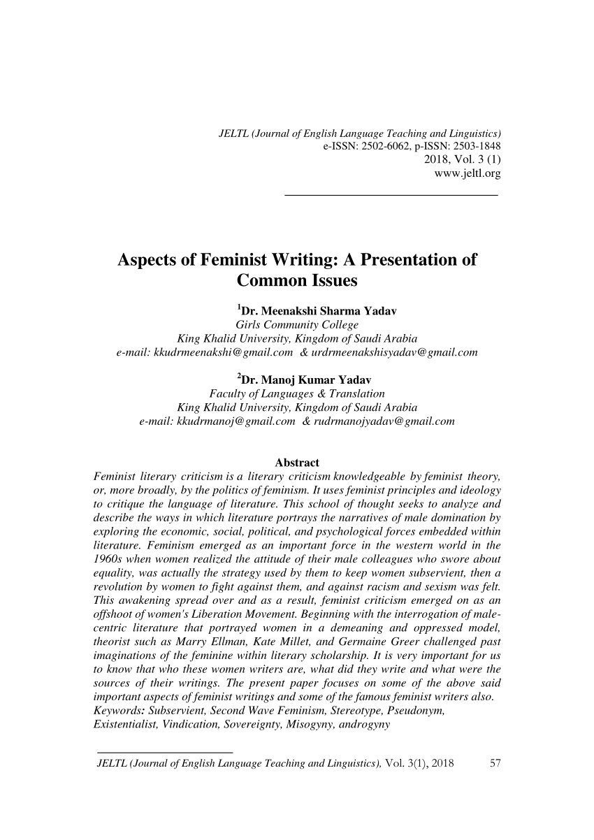 PDF) Aspects of Feminist Writing: A Presentation of Common Issues