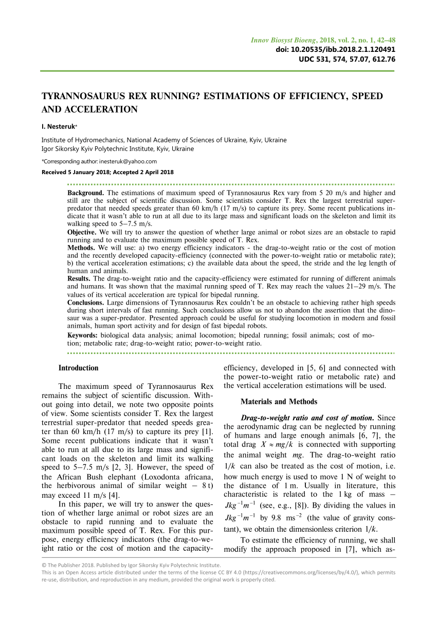 Pdf Tyrannosaurus Rex Running Estimations Of Efficiency Speed And Acceleration