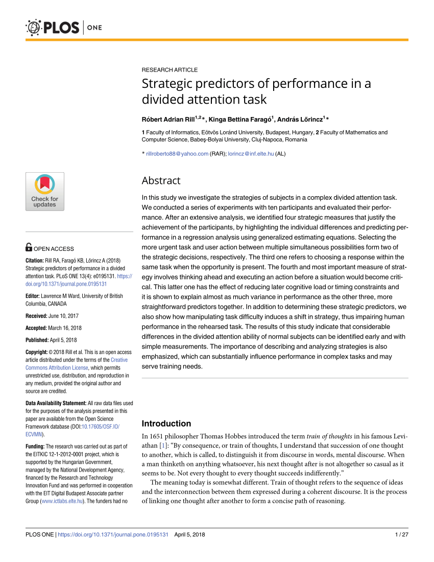 Pdf Strategic Predictors Of Performance In A Divided Attention Task