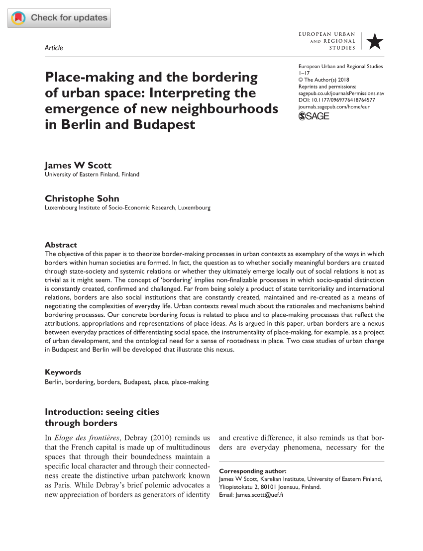 PDF) Place-making and the bordering of urban space: Interpreting the  emergence of new neighbourhoods in Berlin and Budapest