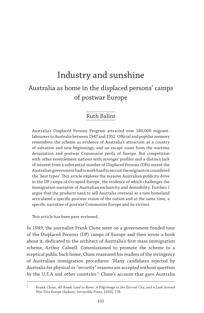 (PDF) Industry and Sunshine: Australia as Home in the Displaced Persons ...