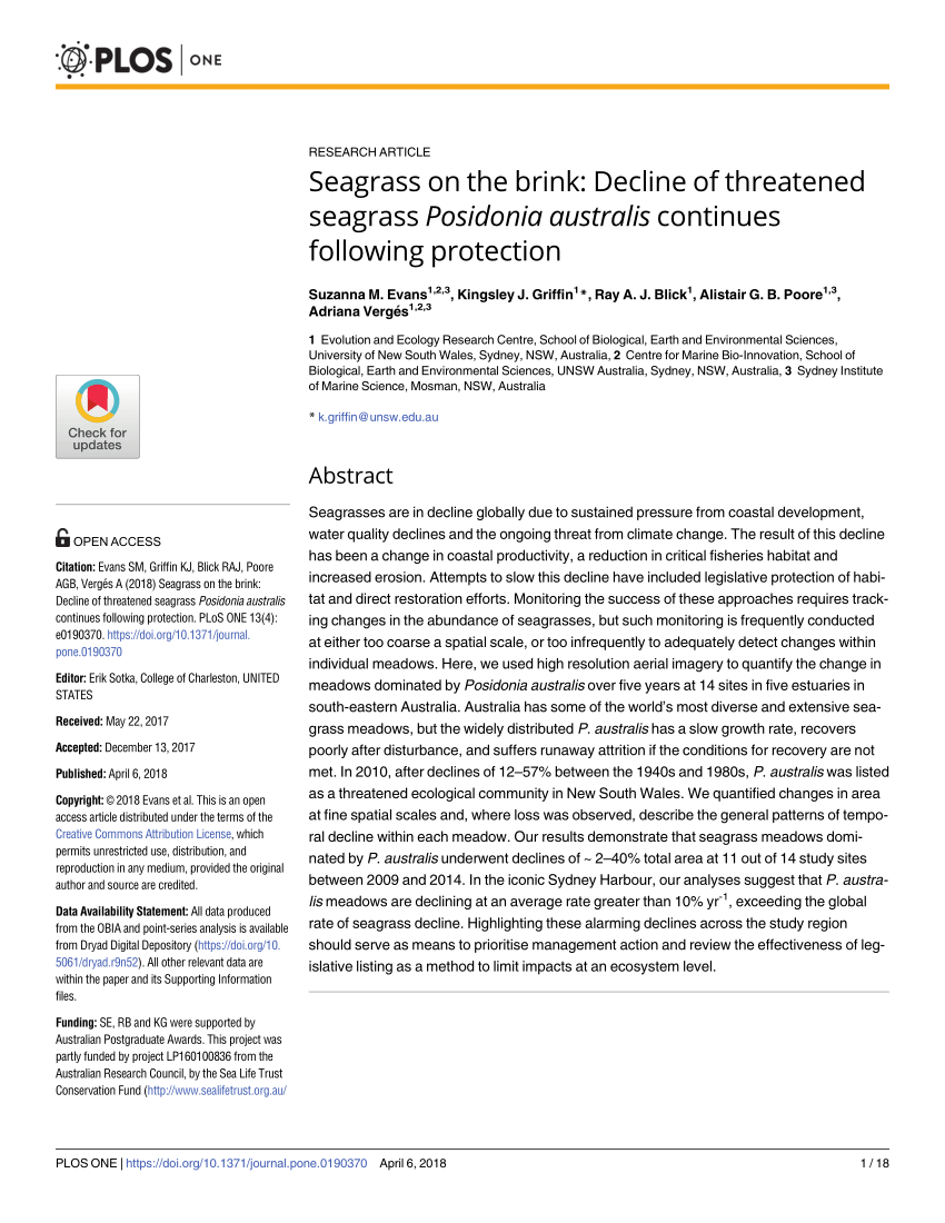 Pdf Seagrass On The Brink Decline Of Threatened Seagrass