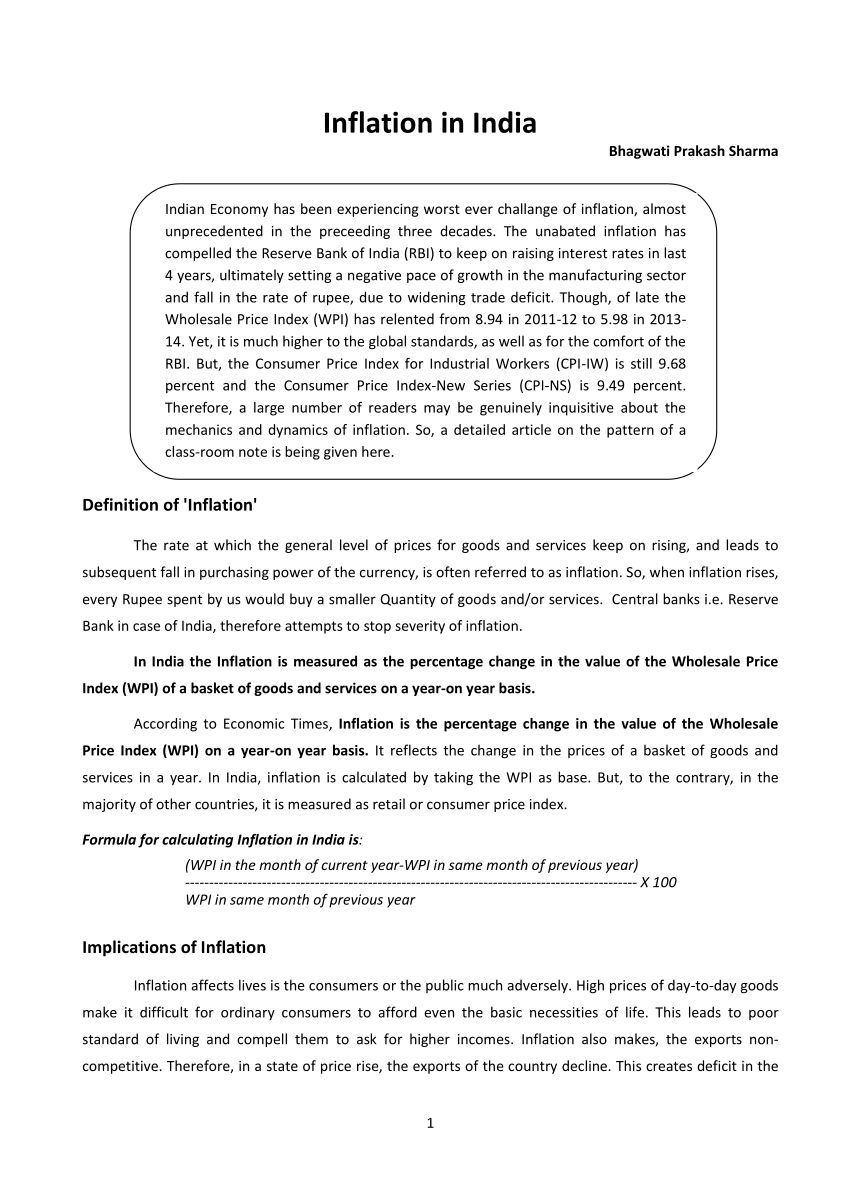 essay on inflation in india in 250 words